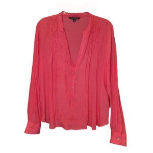 Zac & Rachel Deep Coral V-neck Roll Cuff Top Size XL Minimalist Vacation Light